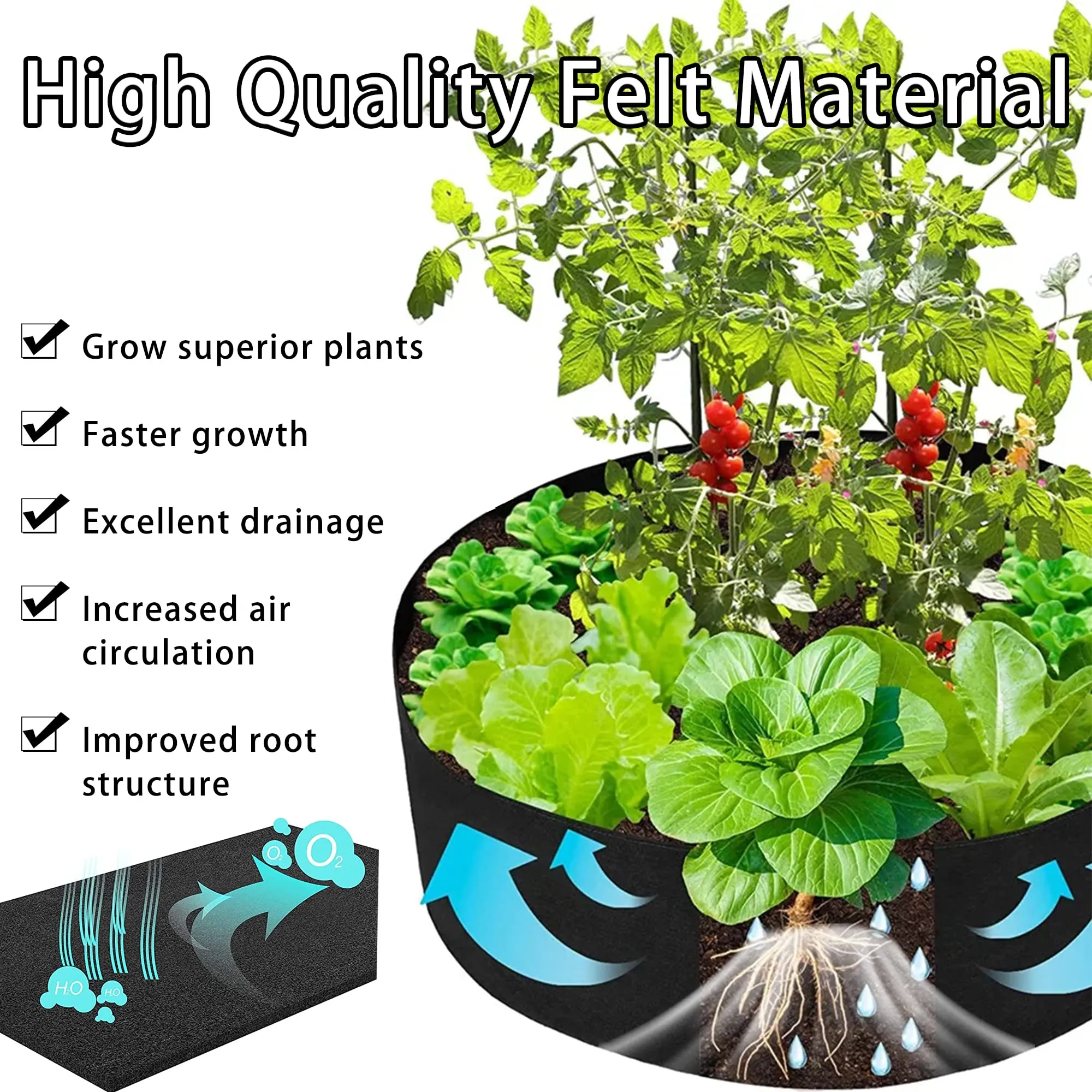 1 Pack 100 Gallon 100cm 50cm Grow Bag | Heavy Duty Thickened Plant Pots with Handles | Farming Gardening Tree