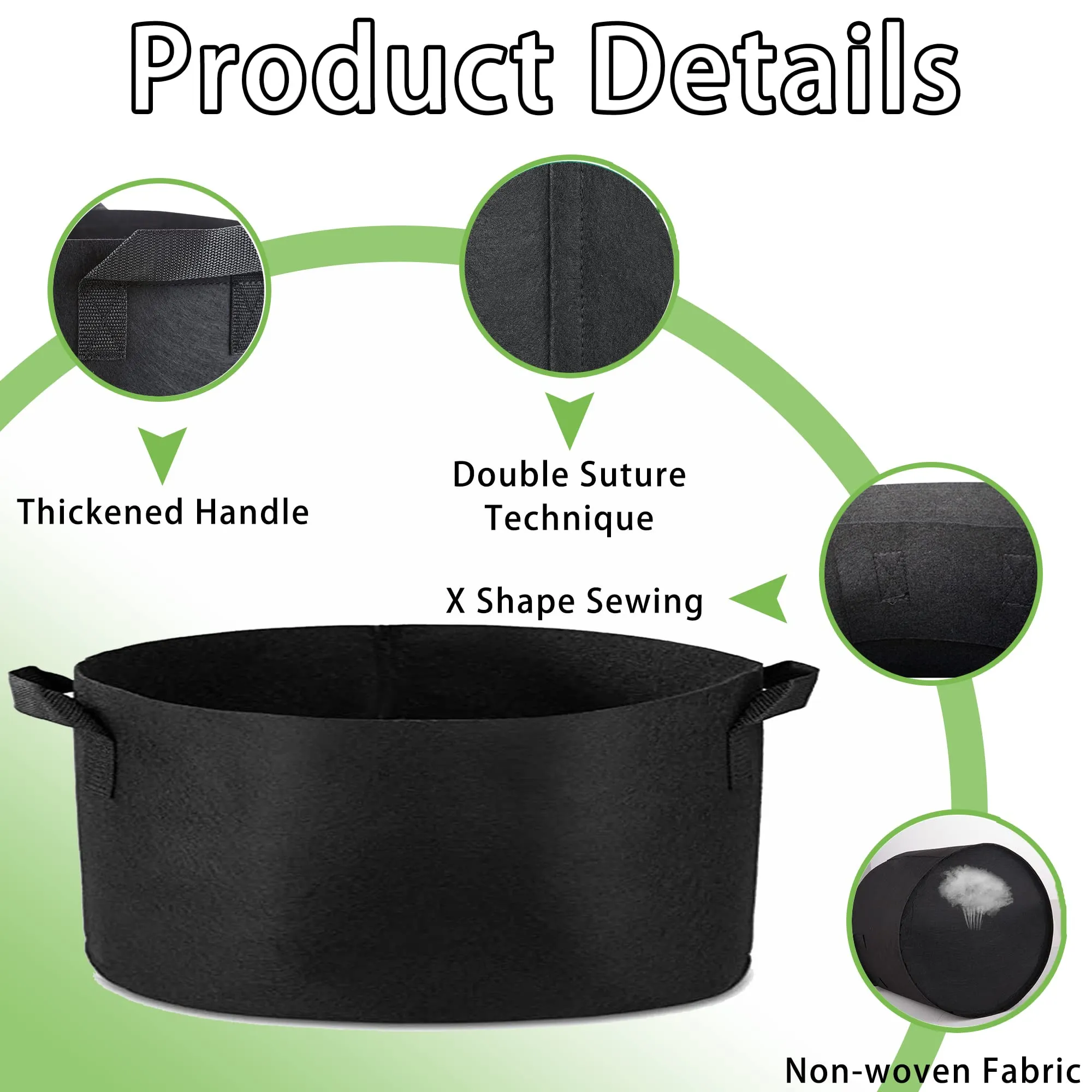 1 Pack 100 Gallon 100cm 50cm Grow Bag | Heavy Duty Thickened Plant Pots with Handles | Farming Gardening Tree