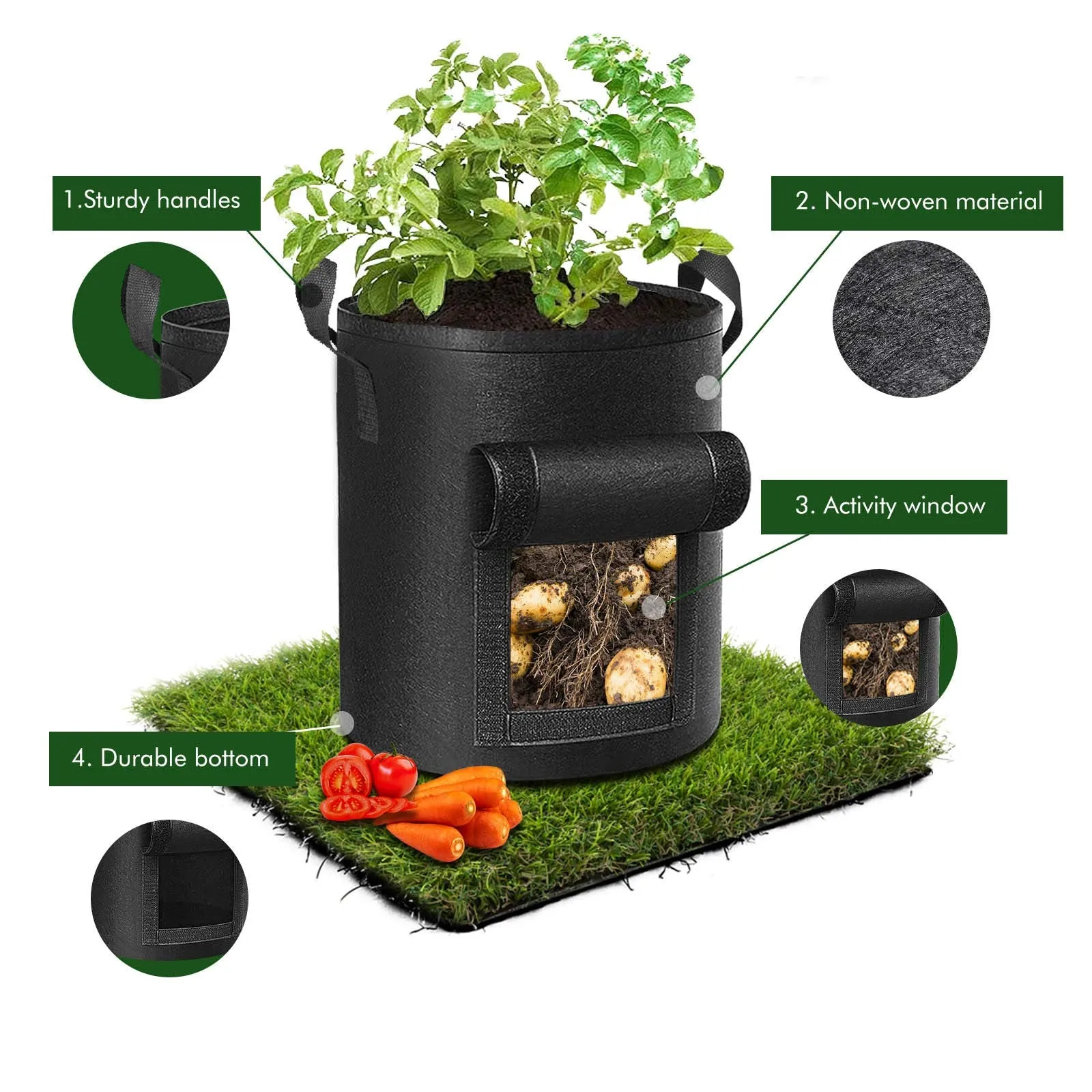 5-Pack 10 Gallons Plant Grow Bag | Potato Container Pots with Handles | Garden Planter | Black
