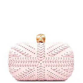 Alexander McQueen Pink Woven Leather Skull Box Clutch Bag
