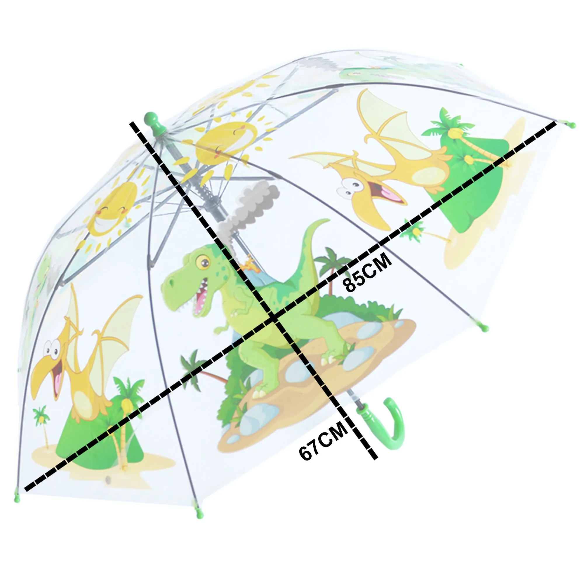Babymoon Dinosaur Designer Transparent Automatic Kids Umbrella 2 To 10 Y | Green