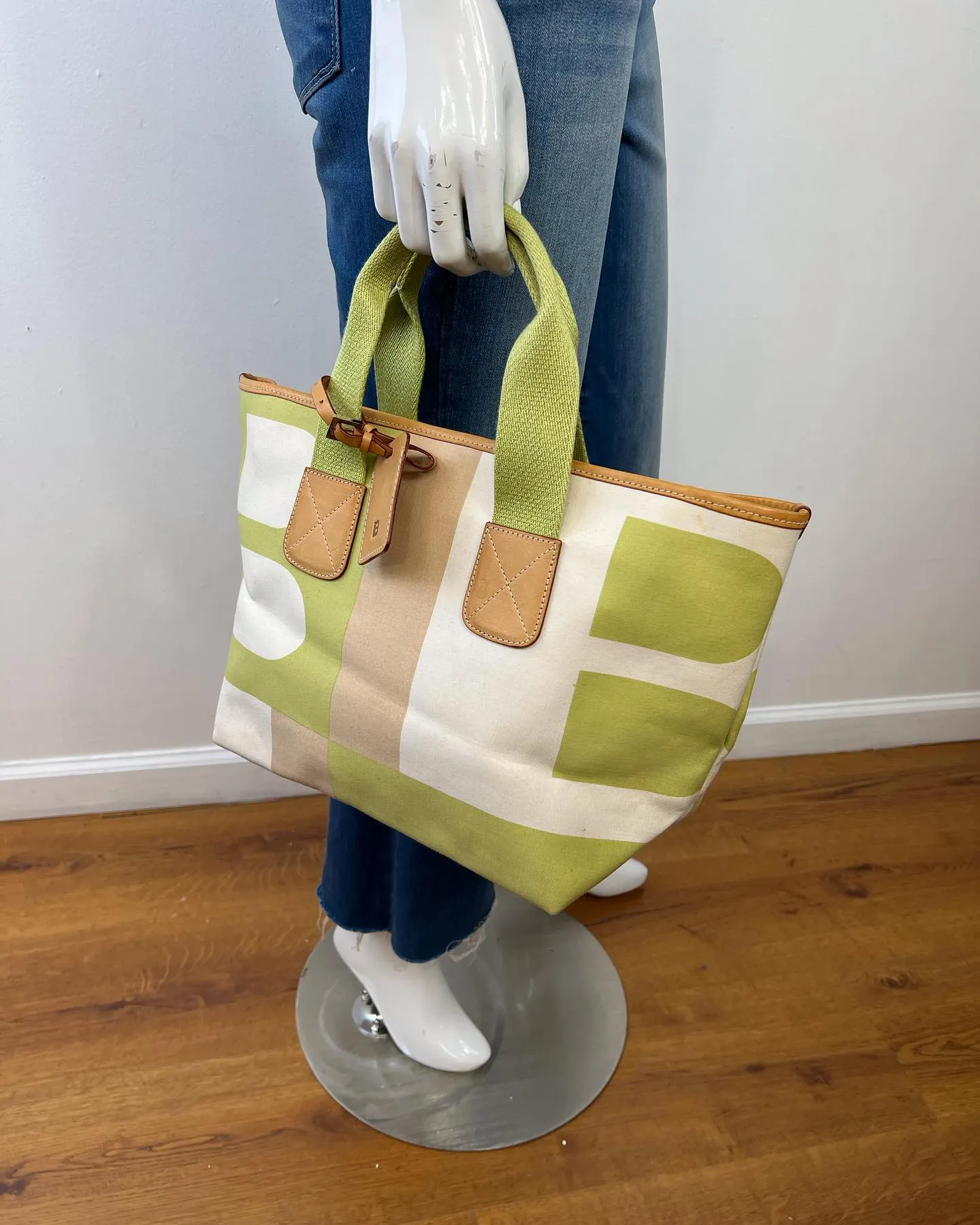 BALLY CABANA CANVAS LEATHER TOTE BAG