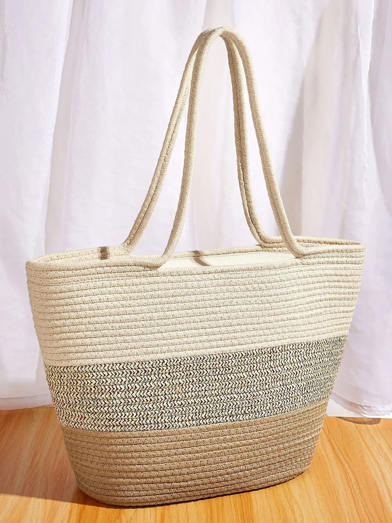 binfenxie - Colorblock Braided Tote Bag  - Women Tote Bags