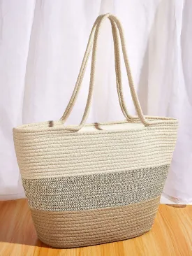binfenxie - Colorblock Braided Tote Bag  - Women Tote Bags