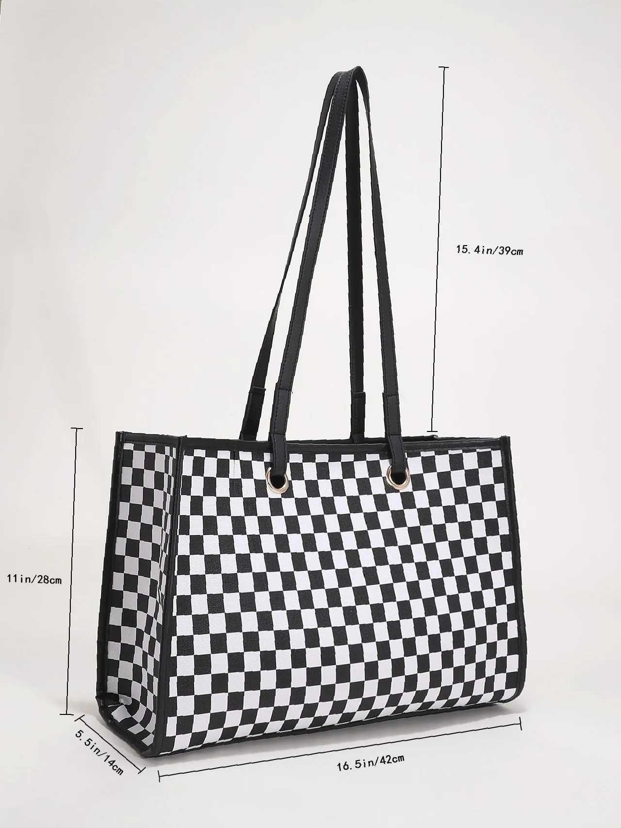 binfenxie - Colorblock Plaid Shoulder Tote Bag  - Women Tote Bags