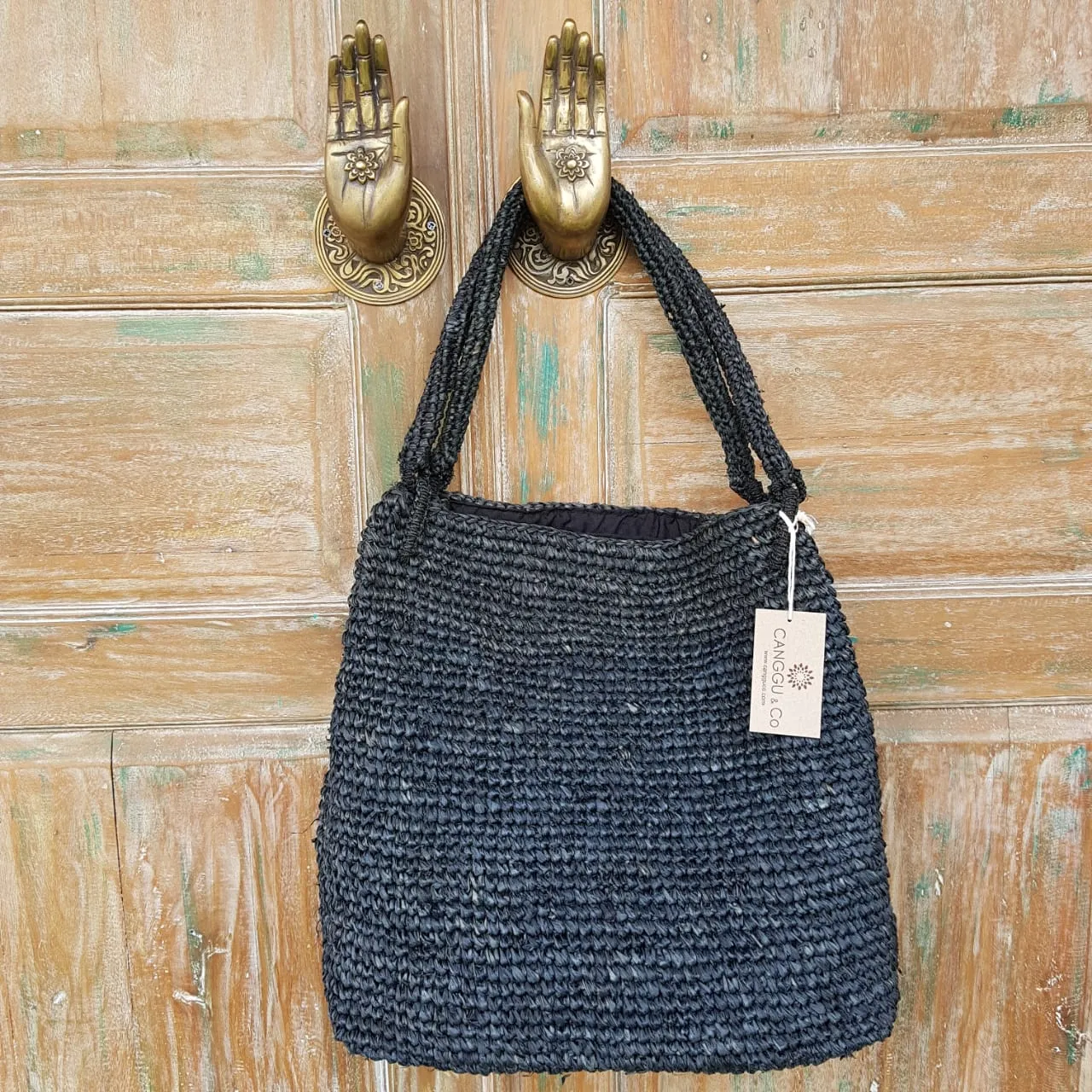 Black Woven Straw Grass Bag