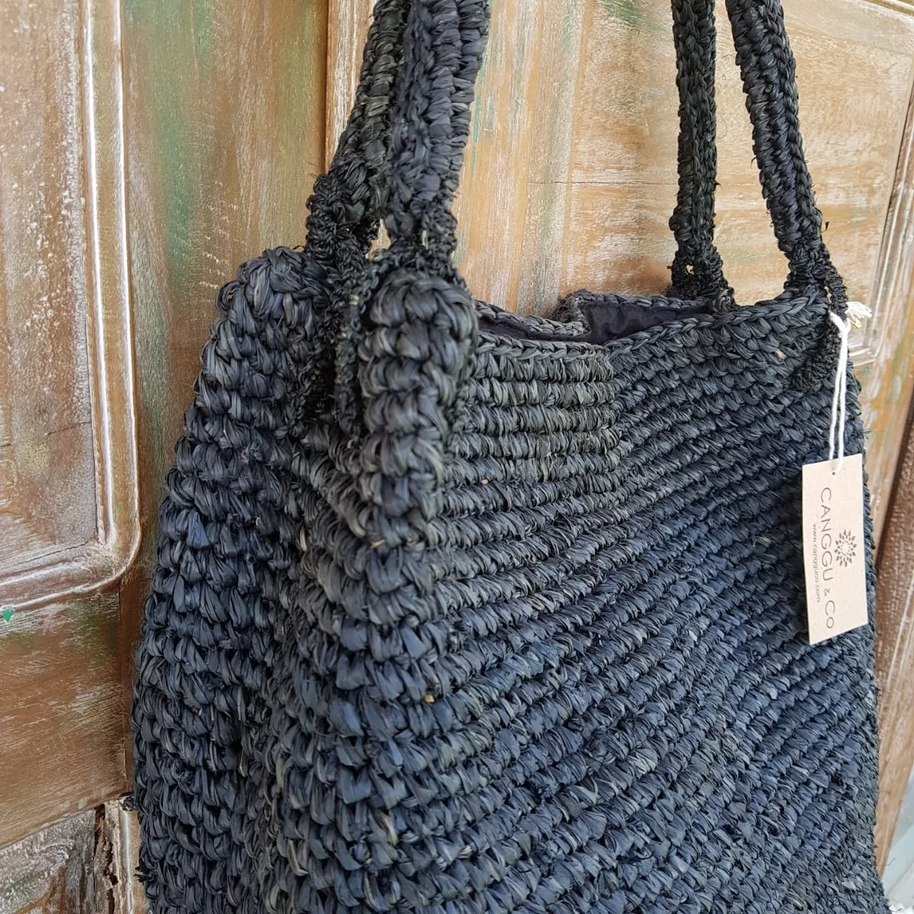 Black Woven Straw Grass Bag