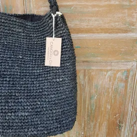 Black Woven Straw Grass Bag