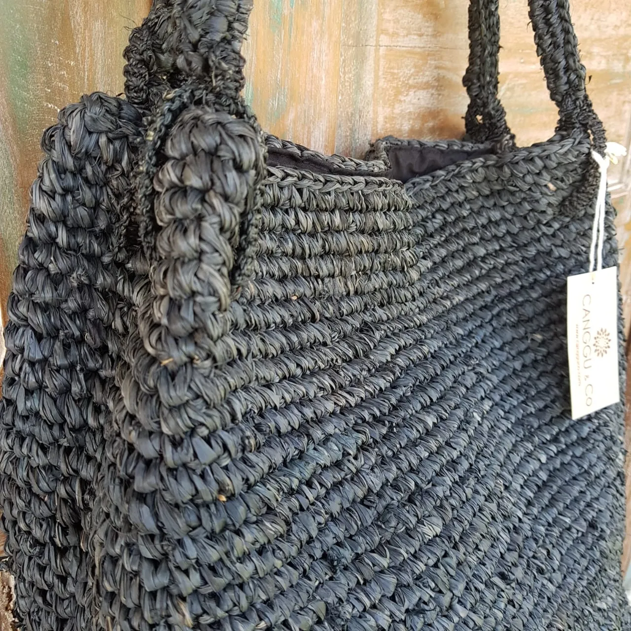 Black Woven Straw Grass Bag