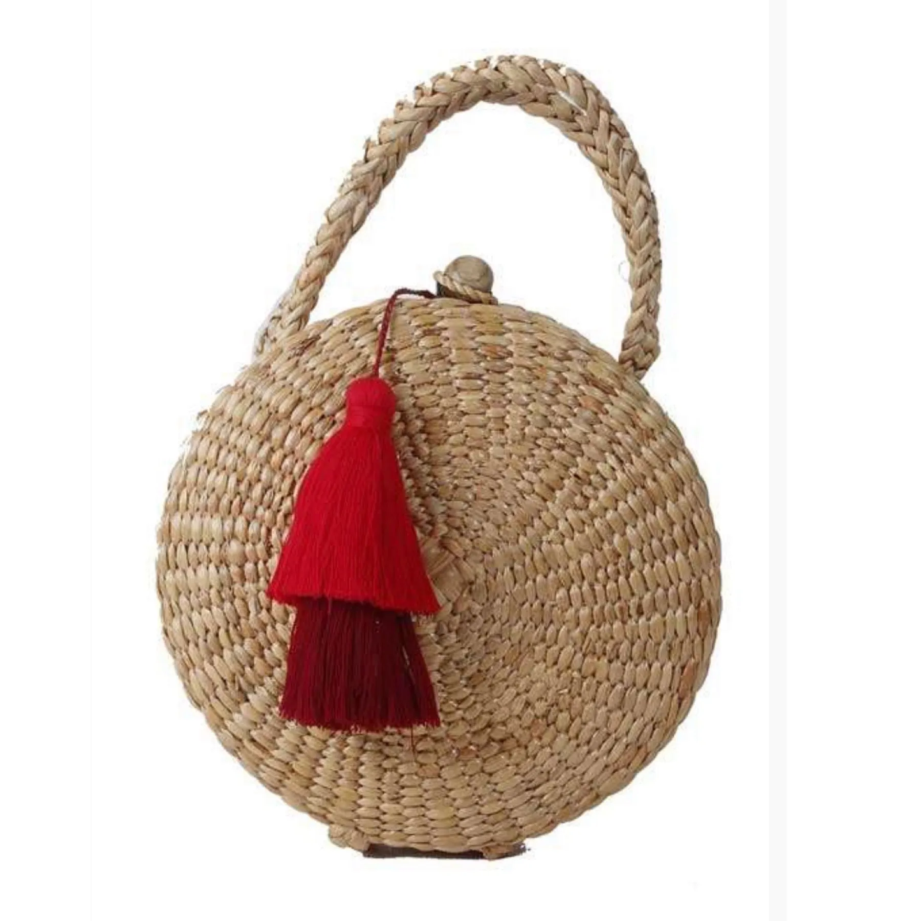 Bohemian Round Hand Woven Straw Clutch Bag - Iraca Palm Bag with Playful Tassels