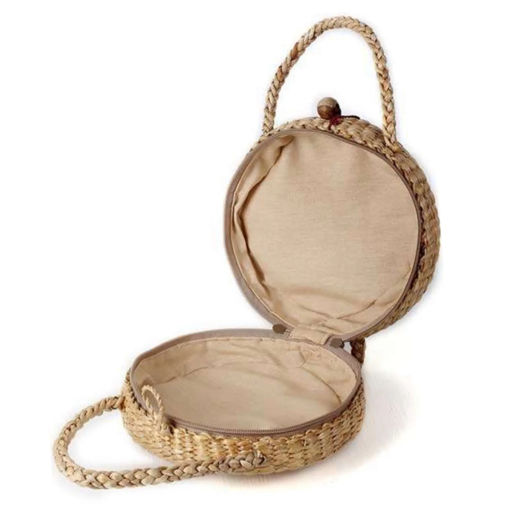 Bohemian Round Hand Woven Straw Clutch Bag - Iraca Palm Bag with Playful Tassels