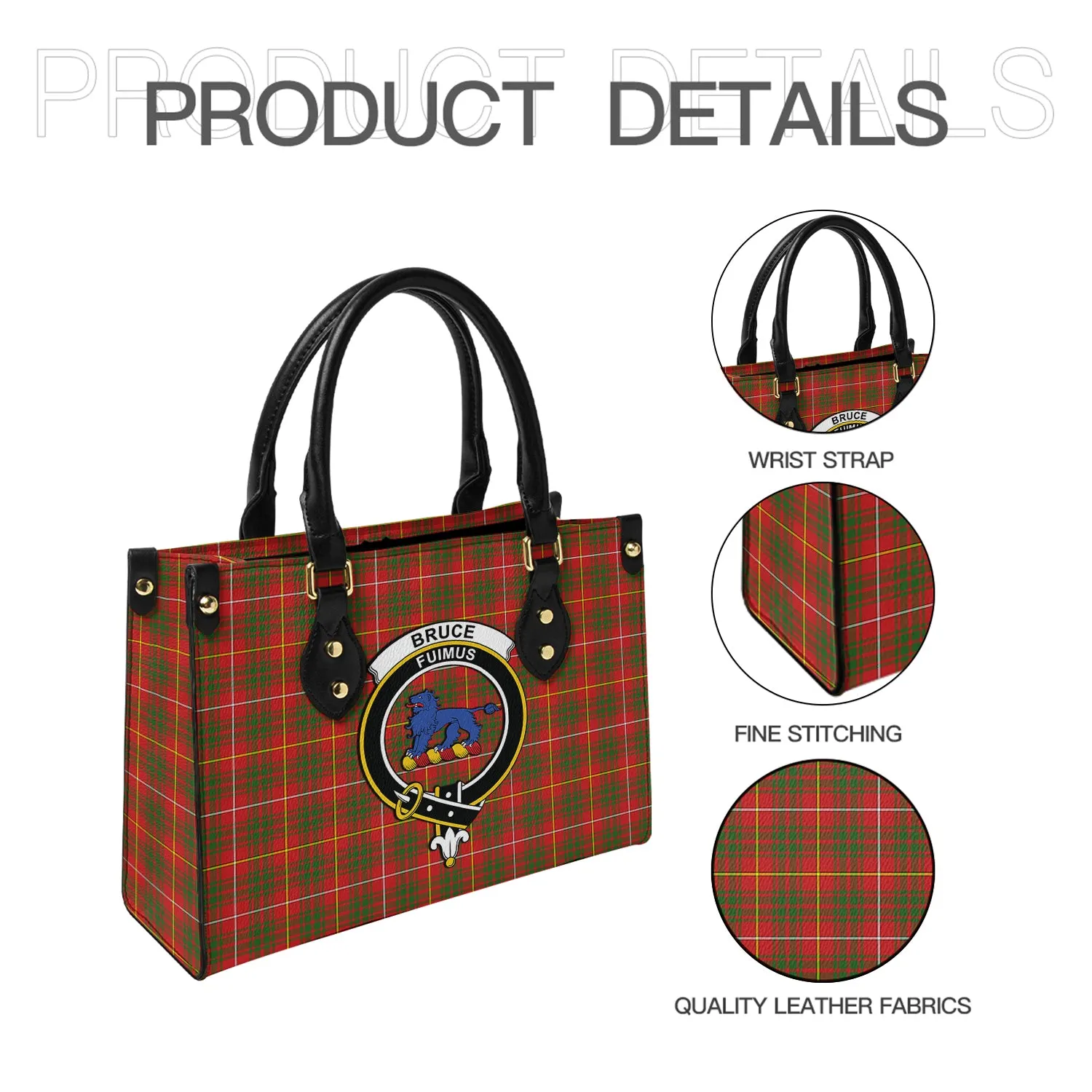 Bruce Modern Tartan Leather Bag with Family Crest
