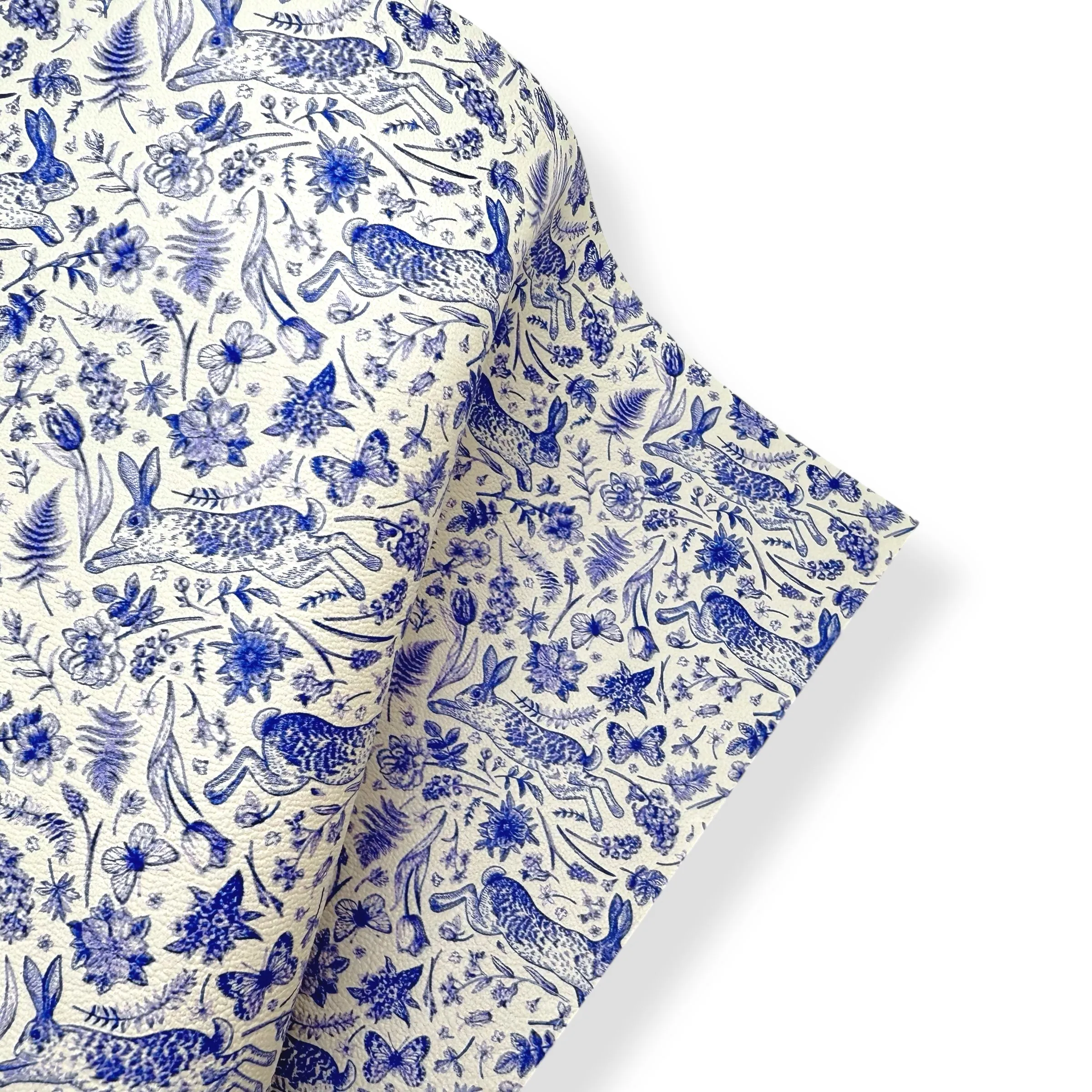 BUNNY RABBITS & PLANTS PREMIUM FAUX LEATHER FABRICS