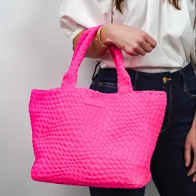Classic Woven Tote Neon Pink Solid