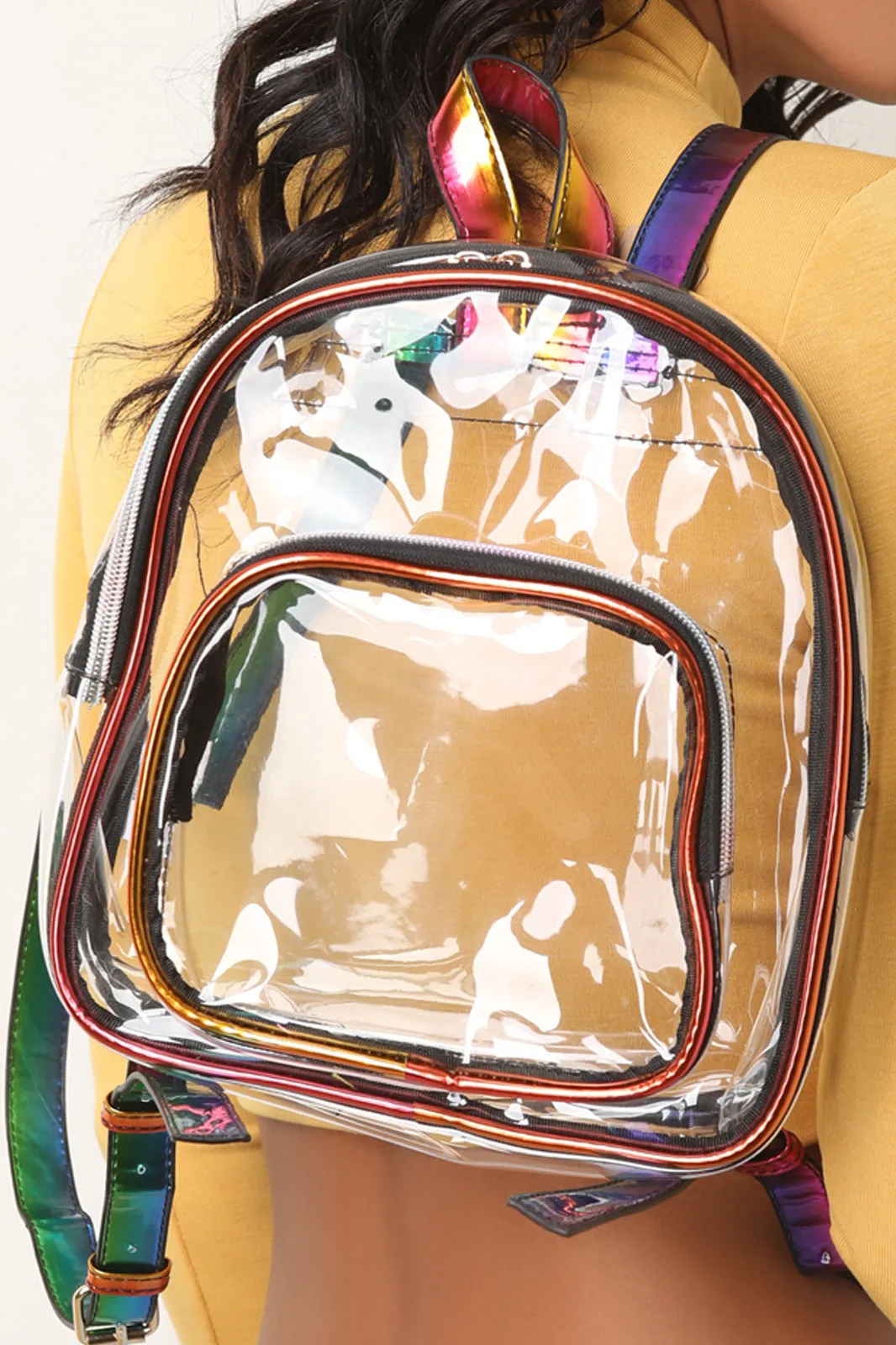 Clear Rainbow Trim Mini Backpack