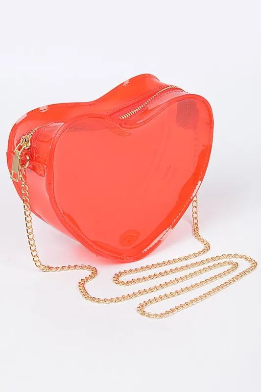 Clear Red Vinyl Heart Cross-Body Bag