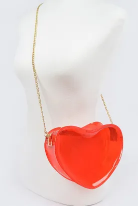 Clear Red Vinyl Heart Cross-Body Bag