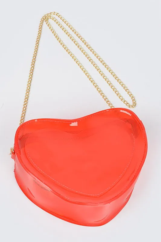 Clear Red Vinyl Heart Cross-Body Bag
