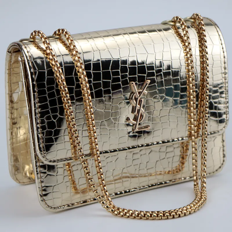 Croc Pattern Metallic Shine Chain Crossbody Bag #22