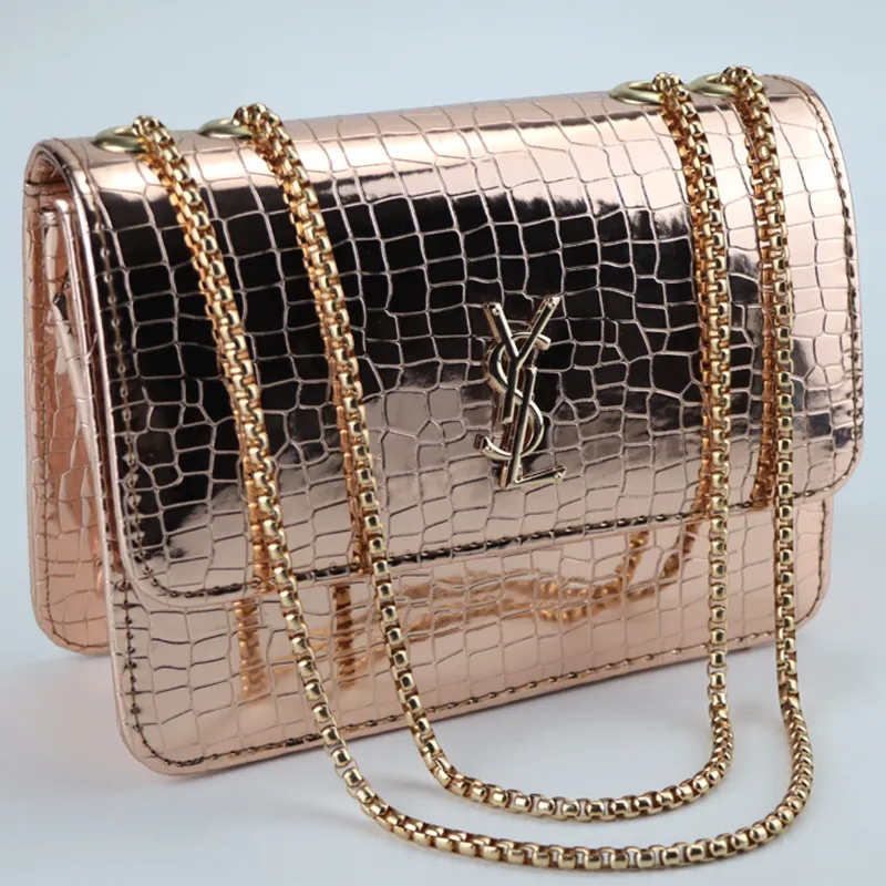 Croc Pattern Metallic Shine Chain Crossbody Bag #22