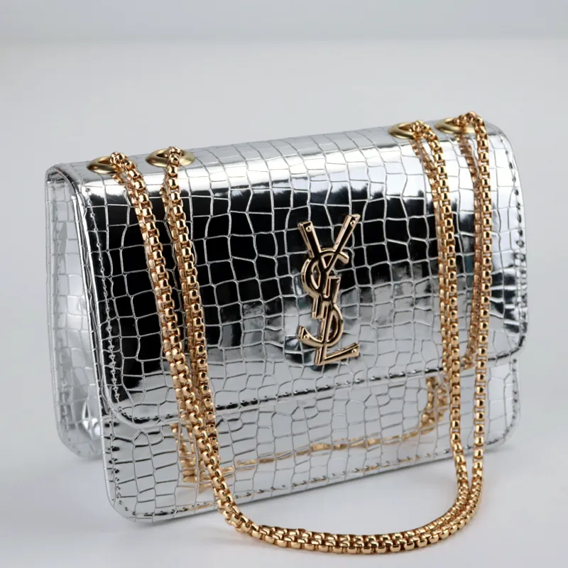 Croc Pattern Metallic Shine Chain Crossbody Bag #22