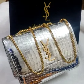Croc Pattern Metallic Shine Chain Crossbody Bag #22