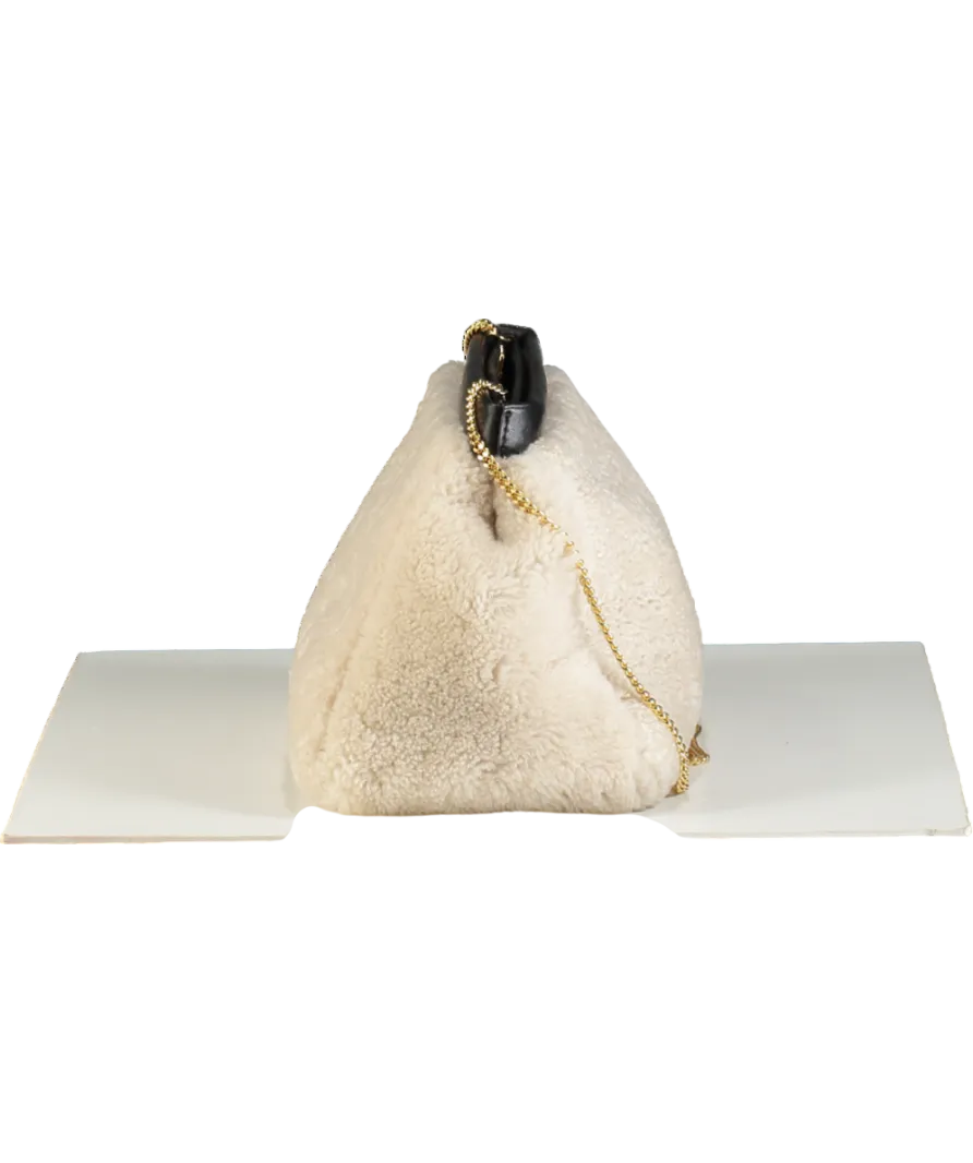 DeMellier Cream N102 Cannes Shearling Clutch Bag with chain strap