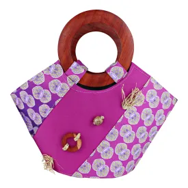 Ebele Hand Woven Raffia Fibers Basket African Bag with Wood Handle - Pink