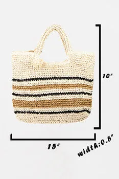 Fame Striped Straw Braided Tote Bag : Women Summer Essentials