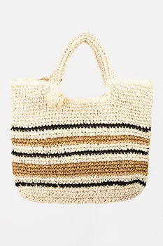 Fame Striped Straw Braided Tote Bag : Women Summer Essentials