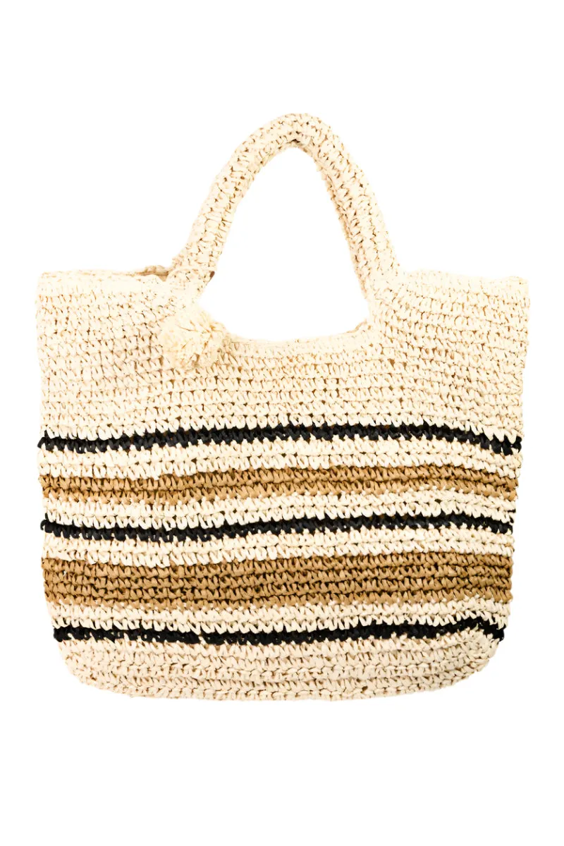Fame Striped Straw Braided Tote Bag