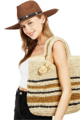 Fame Striped Straw Braided Tote Bag
