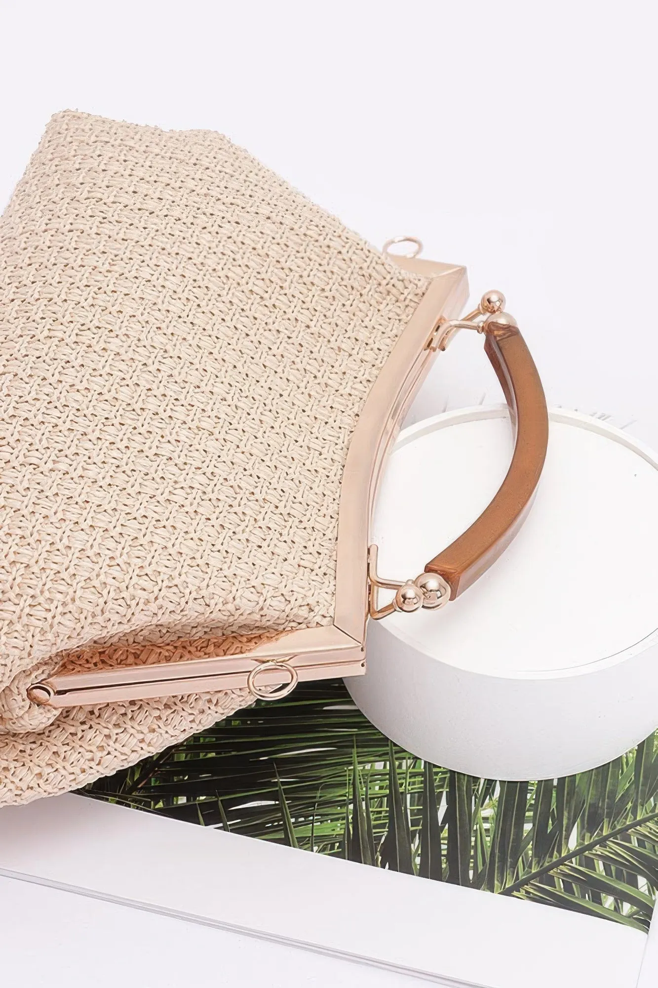 Faux Straw Party Clutch Purse