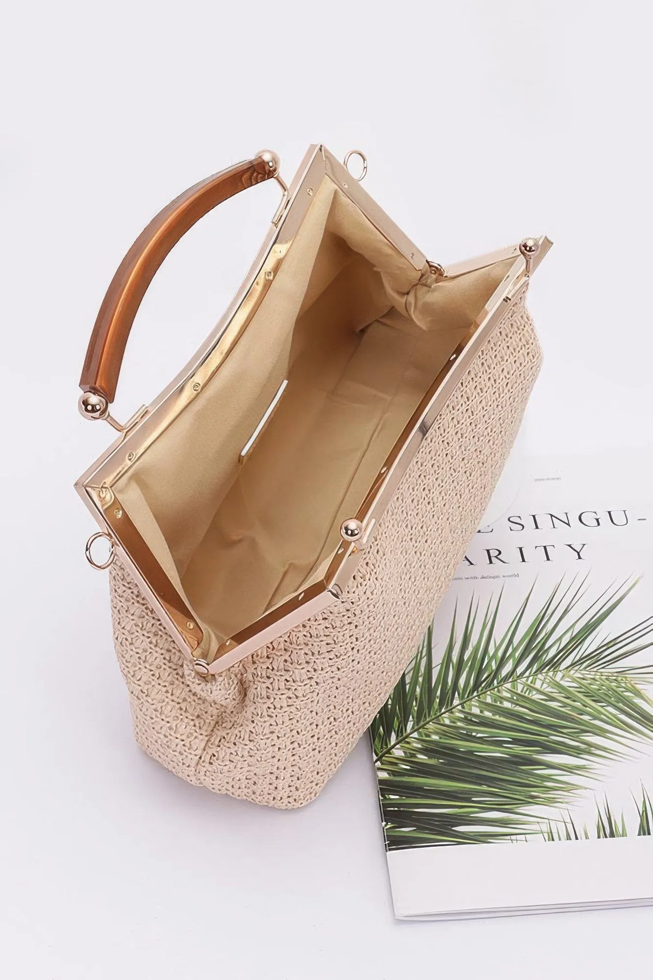 Faux Straw Party Clutch Purse