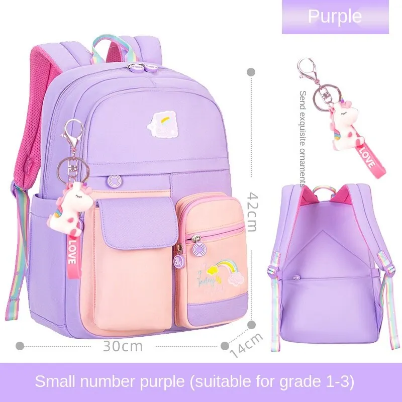 Fresh and Cute Little Girl Student Backpack with Hanging Ornaments