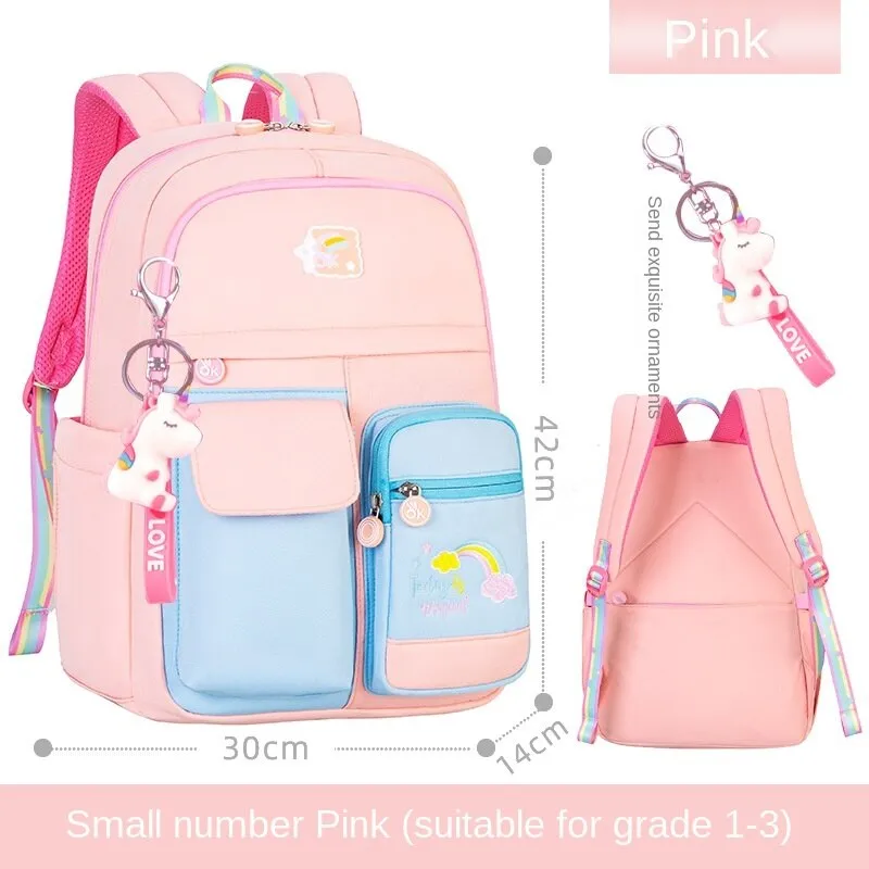 Fresh and Cute Little Girl Student Backpack with Hanging Ornaments