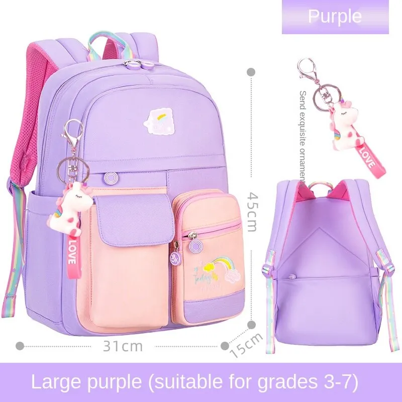 Fresh and Cute Little Girl Student Backpack with Hanging Ornaments
