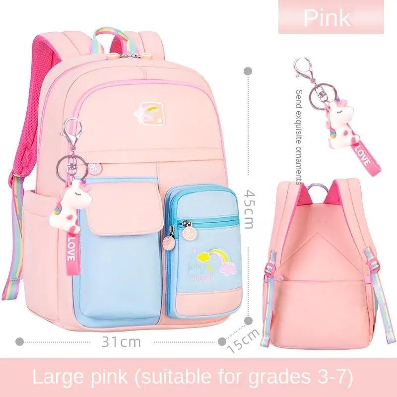 Fresh and Cute Little Girl Student Backpack with Hanging Ornaments
