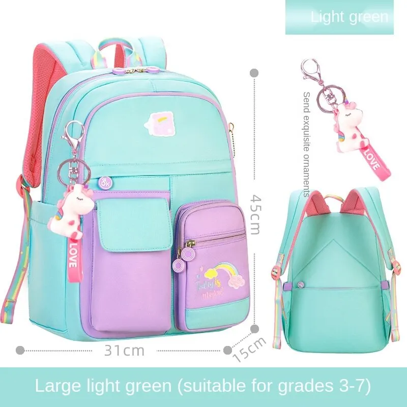 Fresh and Cute Little Girl Student Backpack with Hanging Ornaments