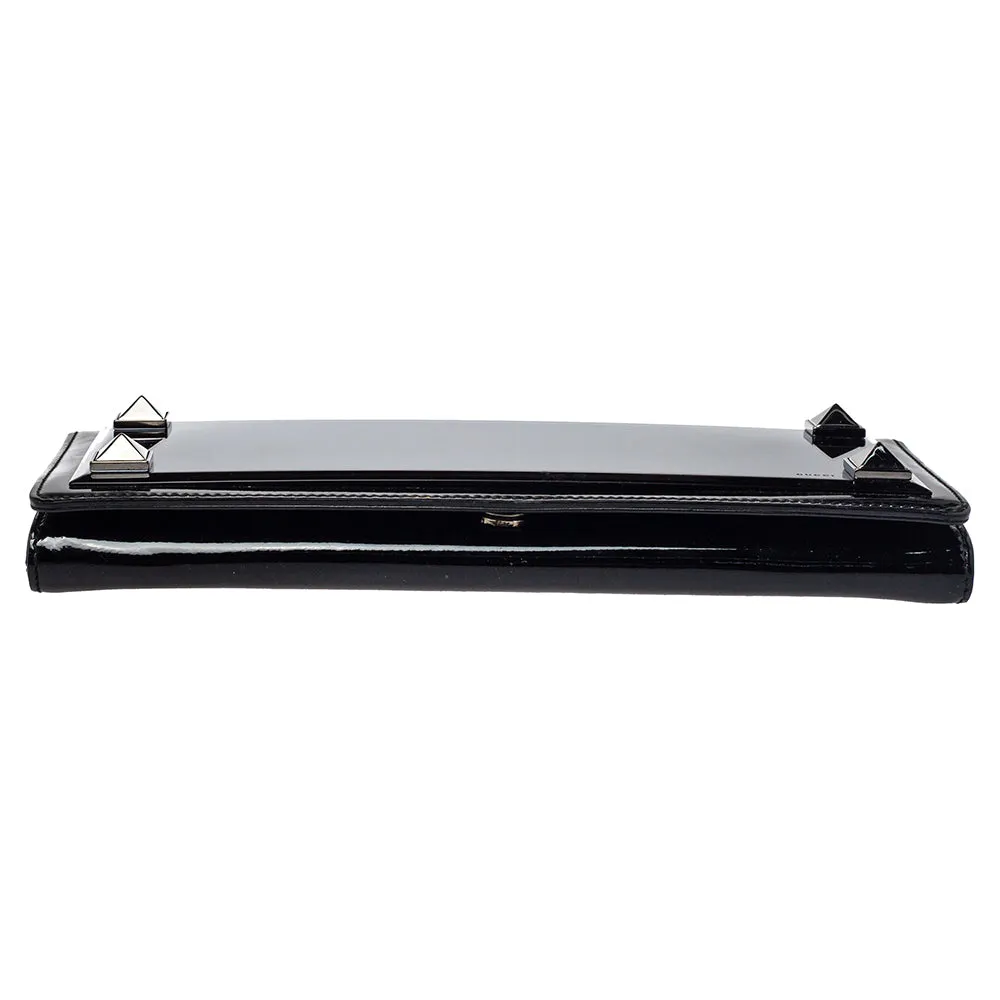 Gucci Black Patent Leather and Resin Studded Broadway Evening Clutch