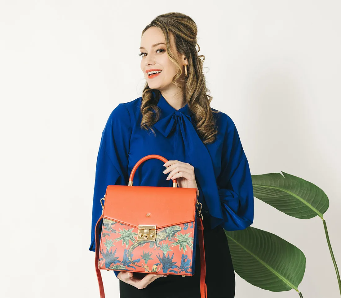 Gunas New York SIMONE Red Print Vegan Leather Satchel Handbag