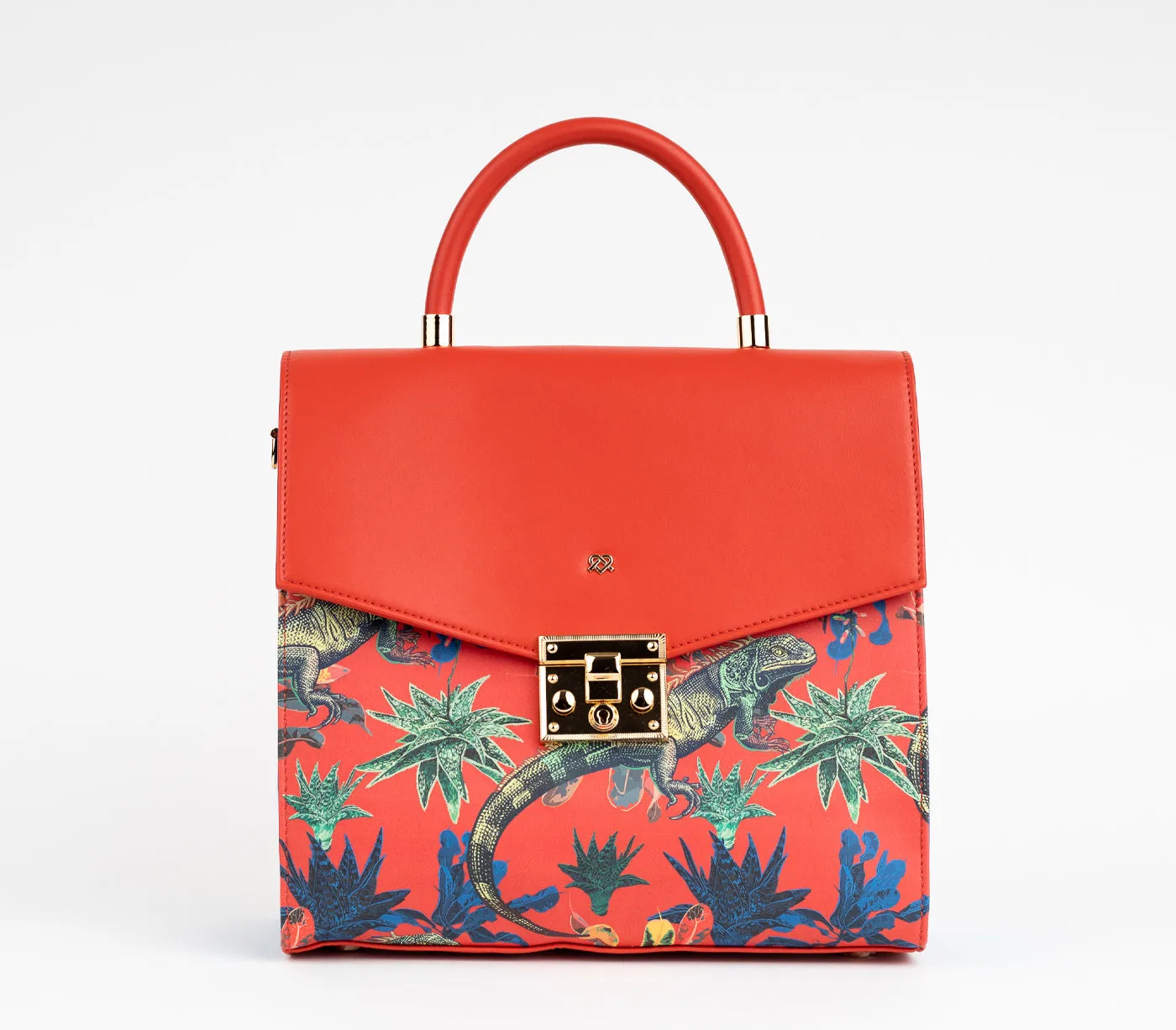 Gunas New York SIMONE Red Print Vegan Leather Satchel Handbag