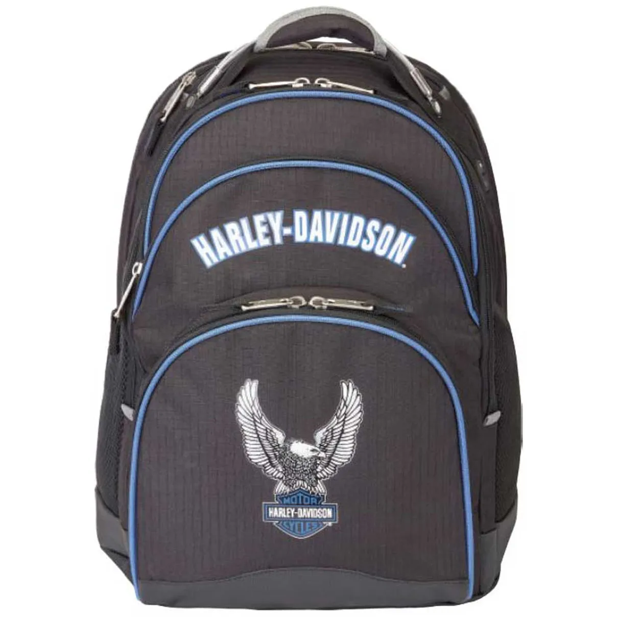 Harley-Davidson Backpack w/Steel Cable Strap & Harley Eagle, Black w/Blue Trim 99220