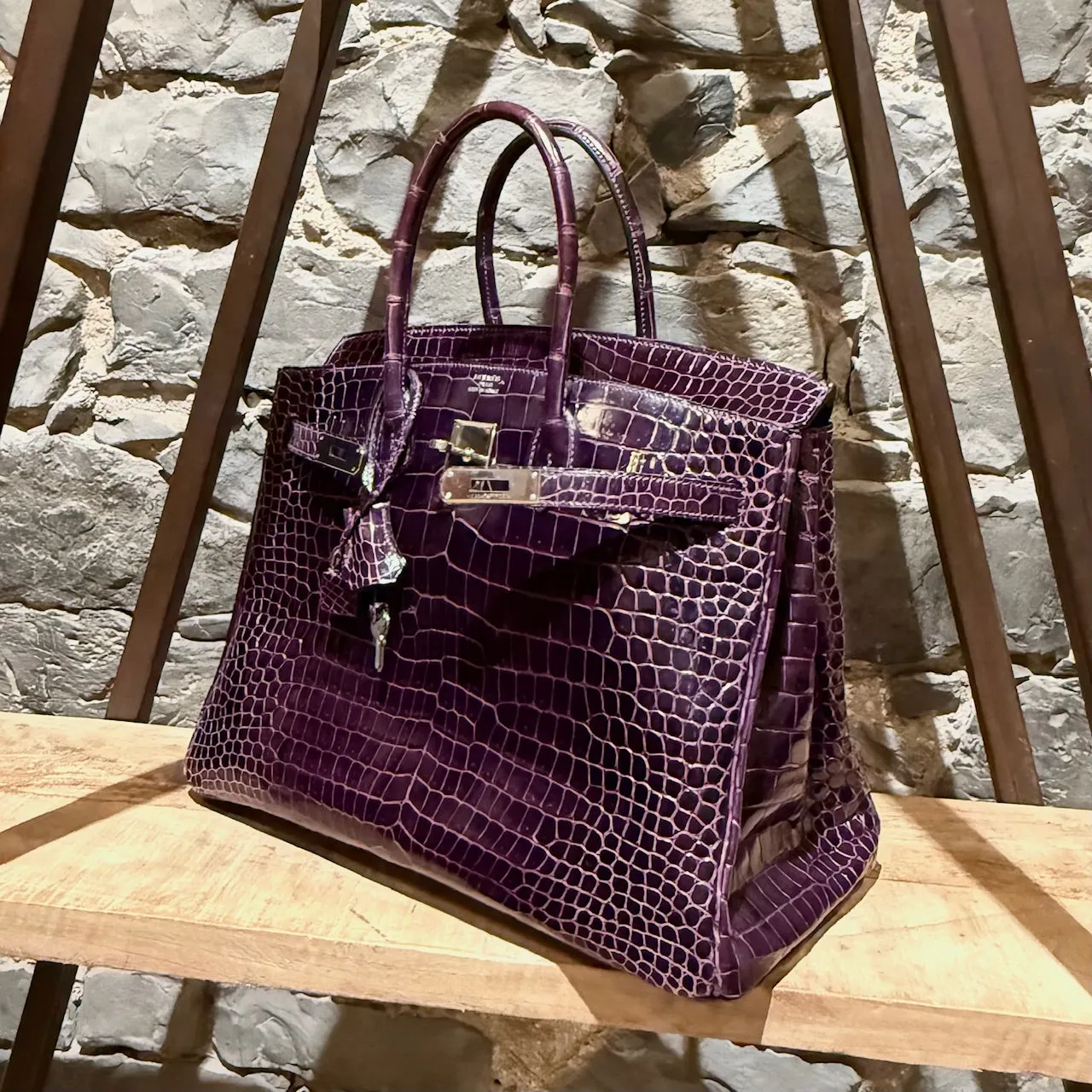Hermès 2014 Amethyst Purple Shiny Porosus Crocodile Birkin 35 Bag