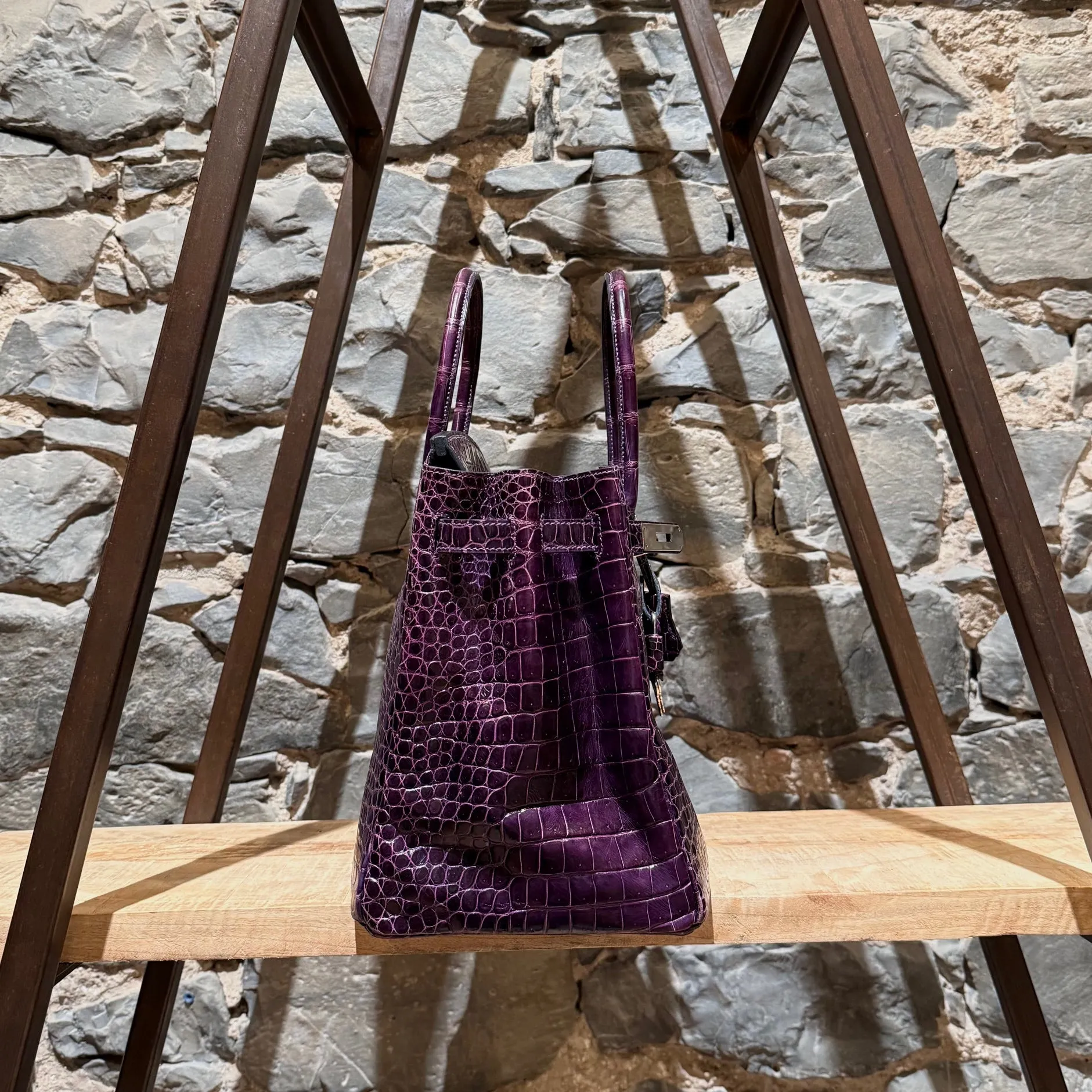 Hermès 2014 Amethyst Purple Shiny Porosus Crocodile Birkin 35 Bag
