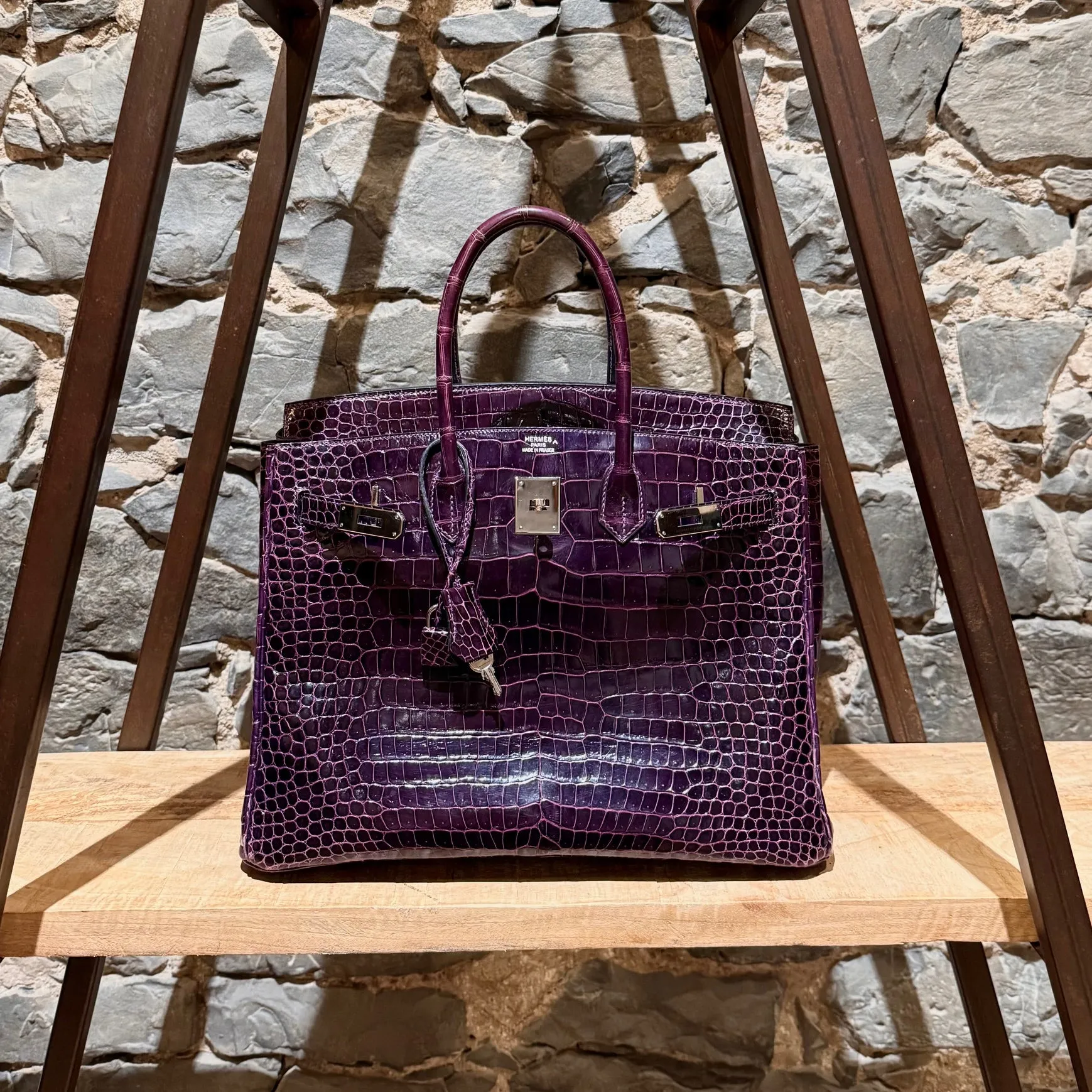Hermès 2014 Amethyst Purple Shiny Porosus Crocodile Birkin 35 Bag