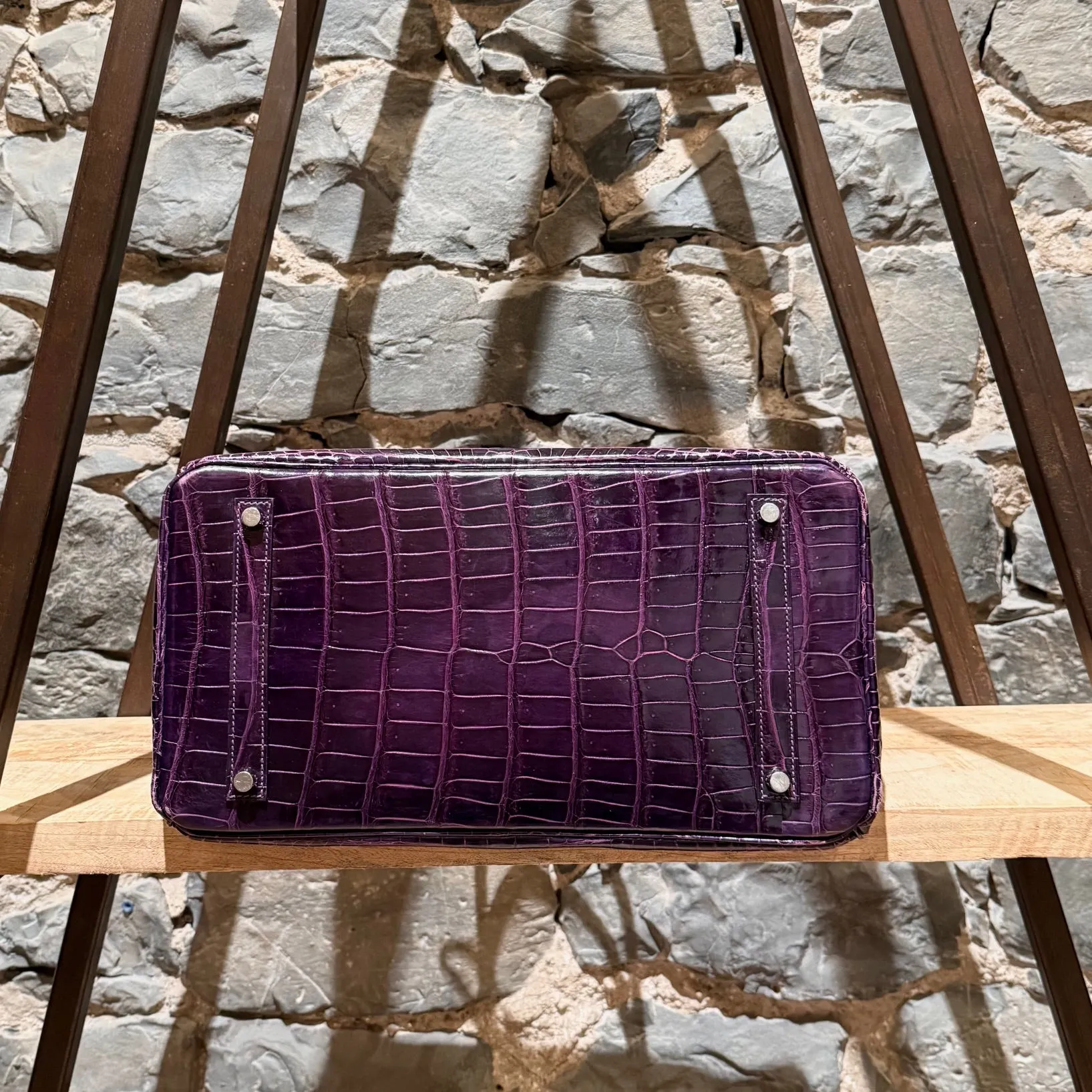 Hermès 2014 Amethyst Purple Shiny Porosus Crocodile Birkin 35 Bag