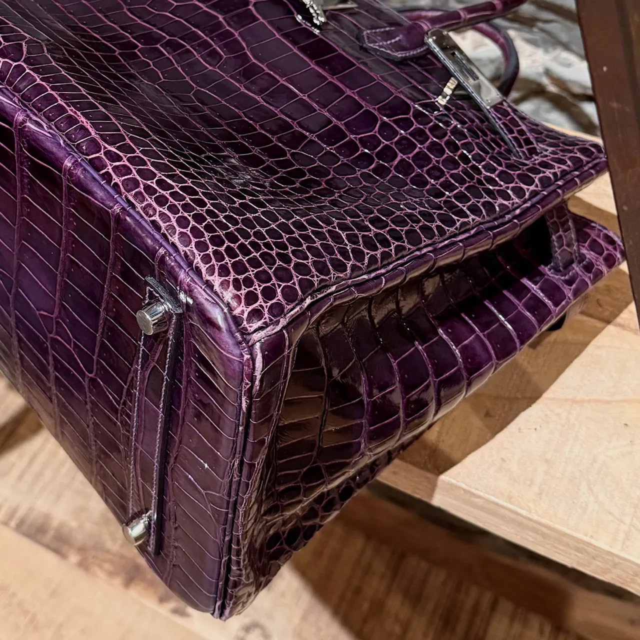 Hermès 2014 Amethyst Purple Shiny Porosus Crocodile Birkin 35 Bag