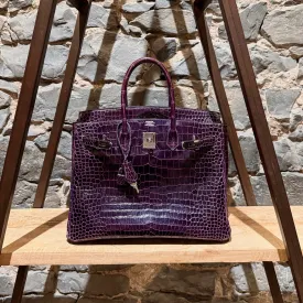 Hermès 2014 Amethyst Purple Shiny Porosus Crocodile Birkin 35 Bag