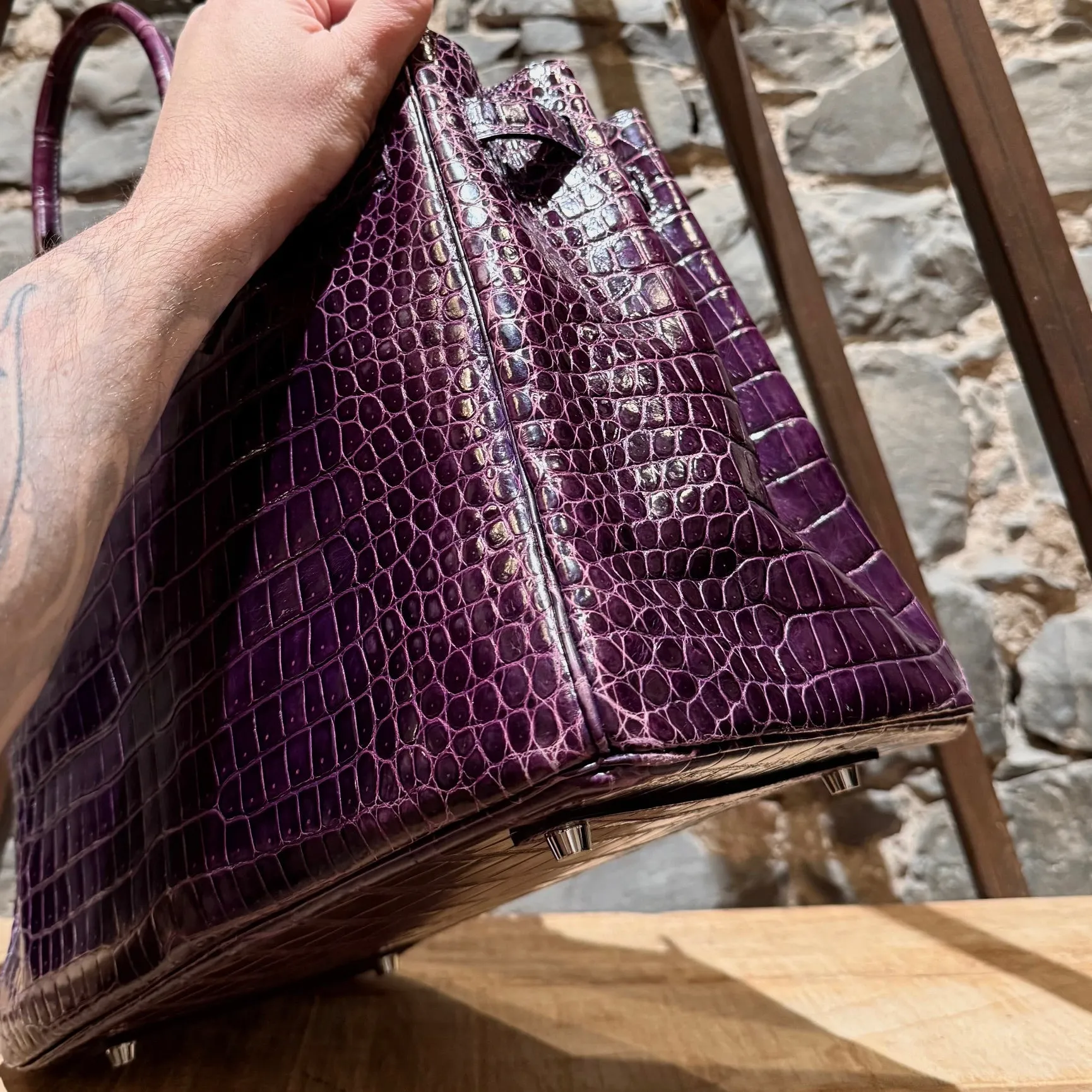 Hermès 2014 Amethyst Purple Shiny Porosus Crocodile Birkin 35 Bag